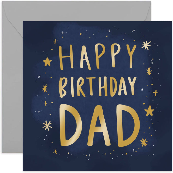 Old English Co. Happy Birthday Dad Card - Masculine Gold Cosmic Stars Greeting Card for Men | Manly Card for Fathers and Him | Blank Inside & Envelope Included