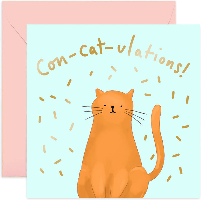 Old English Co. Con-cat-ulations Card - Funny Cute Well Done Card for Men and Women | Congratulations Animal Pun Card | Blank Inside & Envelope Included