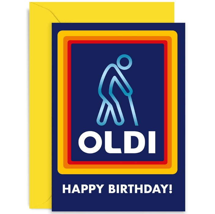 Old English Co. Funny Birthday Card for Him - Hilarious Joke Happy Birthday Oldi Card for Grandad Husband Dad Brother Uncle - Silly Birthday Card for Men| Blank Inside with Envelope