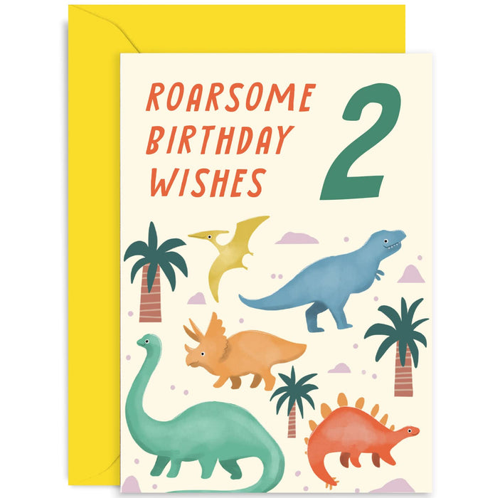 Old English Co. Fun Dinosaur Roarsome Birthday Wishes Card for Son Daughter - Birthday Year Old Birthday Card for Girl Boy | Dinosaur Gift for Birthday Party | Blank Inside with Envelope (2nd)