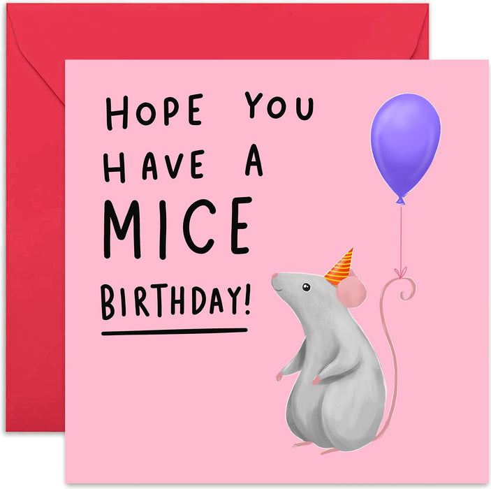 Old English Co. Hope You Have A Mice Birthday Card - Funny Cute Animal Pun Birthday Wisher for Him or Her | For Friend, Sister, Niece | Blank Inside & Envelope Included