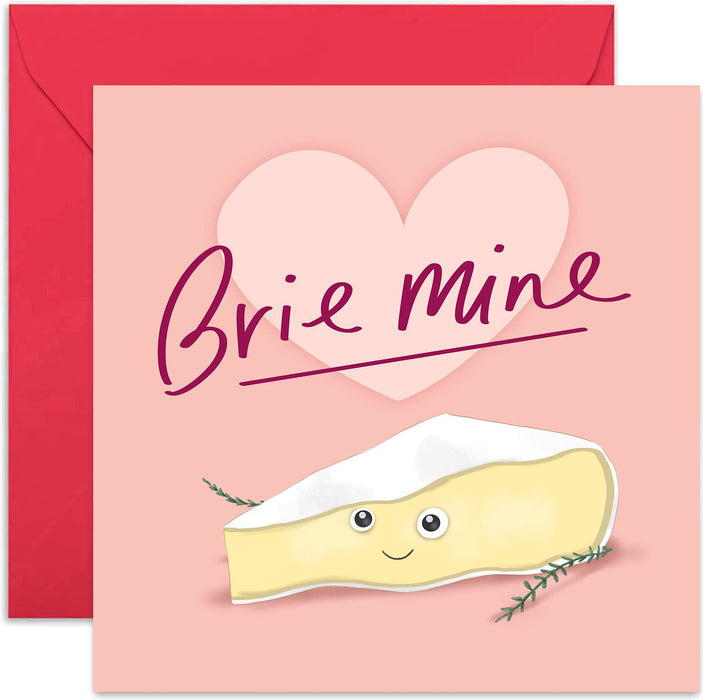 Old English Co. Brie Mine Cheesey Anniversary Card - Fun Pun Valentine's Greeting Card for Him or Her | Romantic Gift for Boyfriend, Girlfriend, Wife, Husband | Blank Inside & Envelope Included