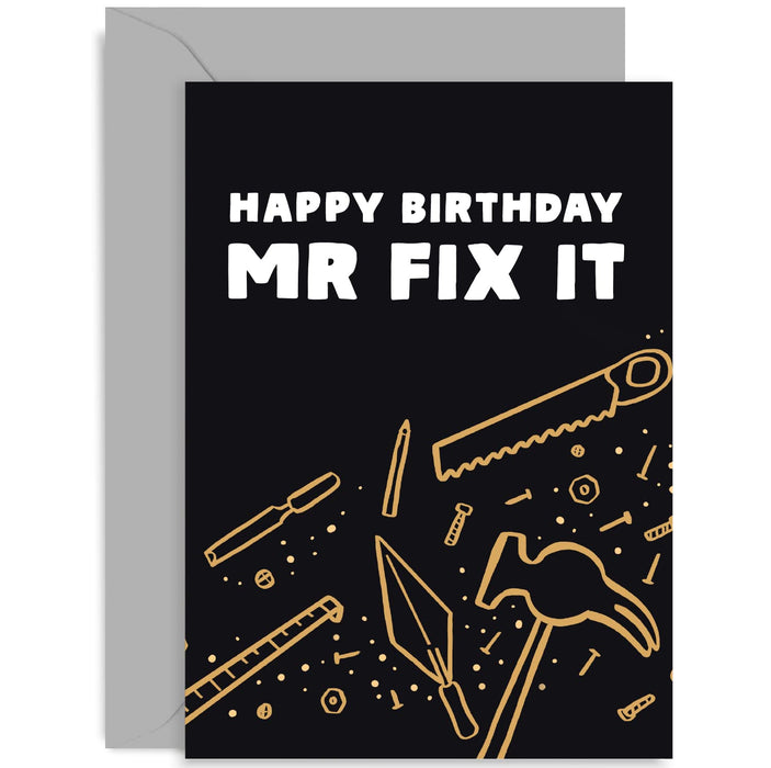 Old English Co. Funny Birthday Card for Men - Mr Fix It Handyman DIY Birthday Card for Dad, Brother, Grandad, Son, Uncle | Blank Inside with Envelope