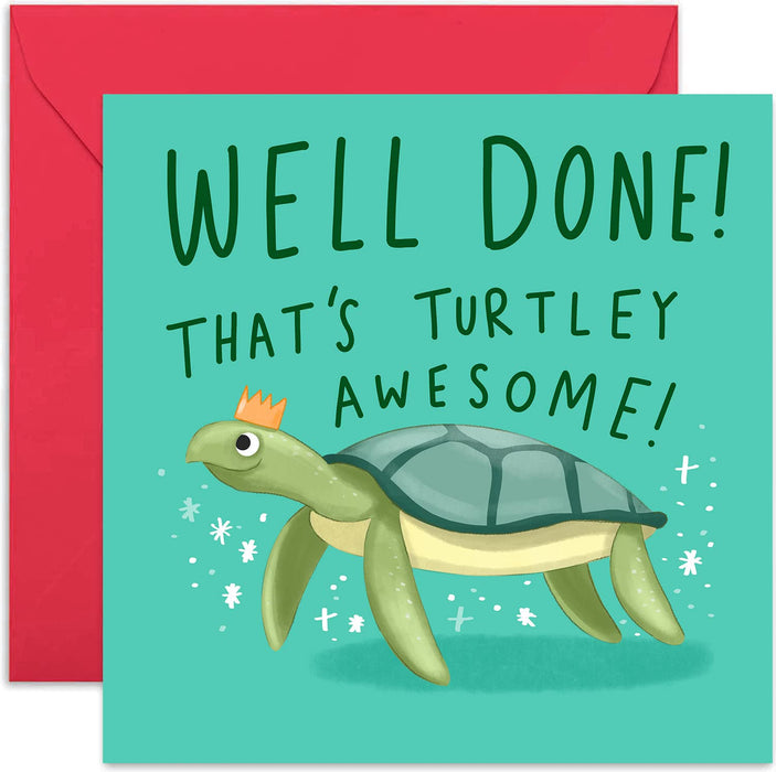 Old English Co. Well Done Turtley Awesome Congratulations Card - Cute Fun Pun Celebrate Greeting Card for Him or Her | New Job, Passed Exam, New Home, Driving Test | Blank Inside & Envelope Included