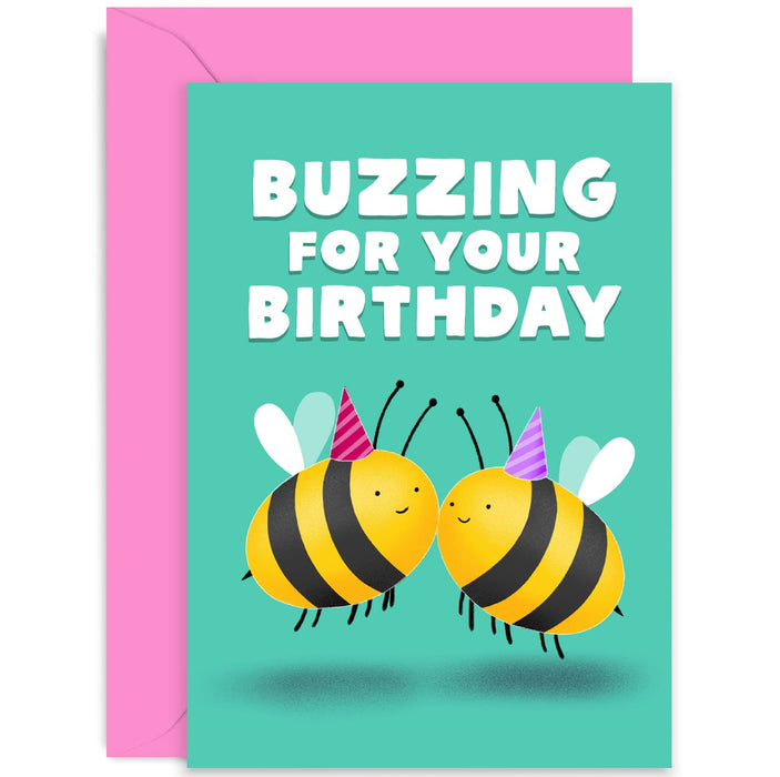 Old English Co. Buzzing For Your Birthday - Cute Funny Bee Birthday Card for Him or Her - Brother, Sister, Niece, Nephew | Blank Inside with Envelope