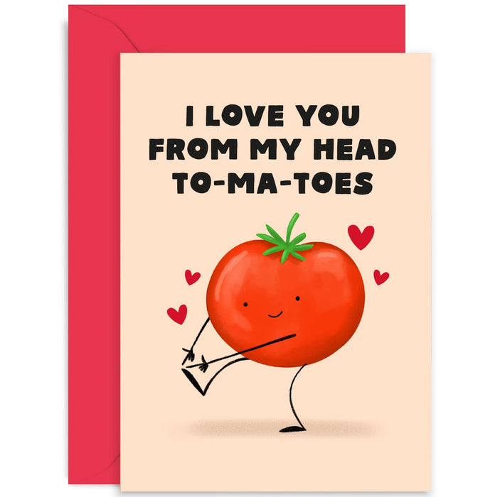 Old English Co.Love You My From Head To-ma-toes Card - Cute Tomatoe Anniversary Card for Wife or Husband - Funny Valentine's Card for Boyfriend or Girlfriend | Blank Inside with Envelope