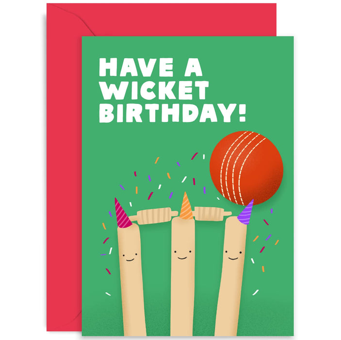 Old English Co. Fun Cricket Birthday Card For Him - Have A Wicket Birthday - Cricket Ball and Bat - Sports Birthday Card for Men | Blank Inside with Envelope