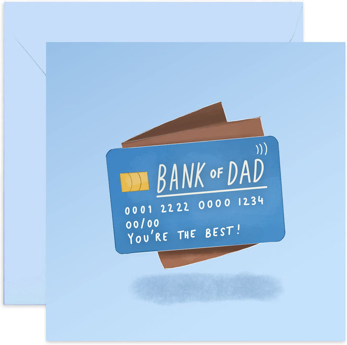 Old English Co. Bank Of Dad Happy Birthday Card - Funny Joke Greeting Card for Her from Son or Daughter | Cute and Fun Father's Day Card | Blank Inside & Envelope Included