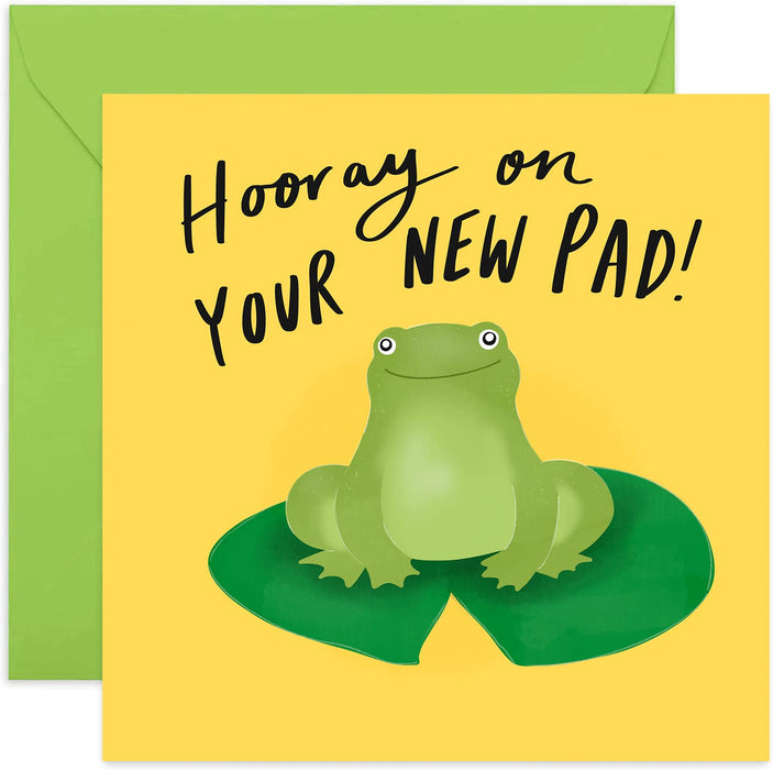 Old English Co. Hooray On Your New Pad Card - Funny Cute Frog Housewarming New Home Greeting Card for Him or Her | Humour Card for Men, Women, Family and Friends | Blank Inside & Envelope Included