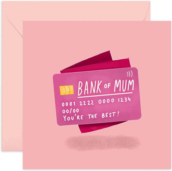 Old English Co. Bank Of Mum Happy Birthday Card - Funny Joke Greeting Card for Her from Son or Daughter | Cute and Fun Mother's Day Card | Blank Inside & Envelope Included