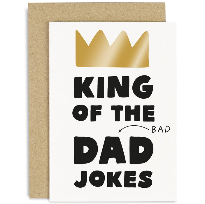 Old English Co. Funny King of Dad Jokes Birthday Card for Dad - Joke Father's Day Card for Him from Daughter or Son | Blank Inside with Envelope