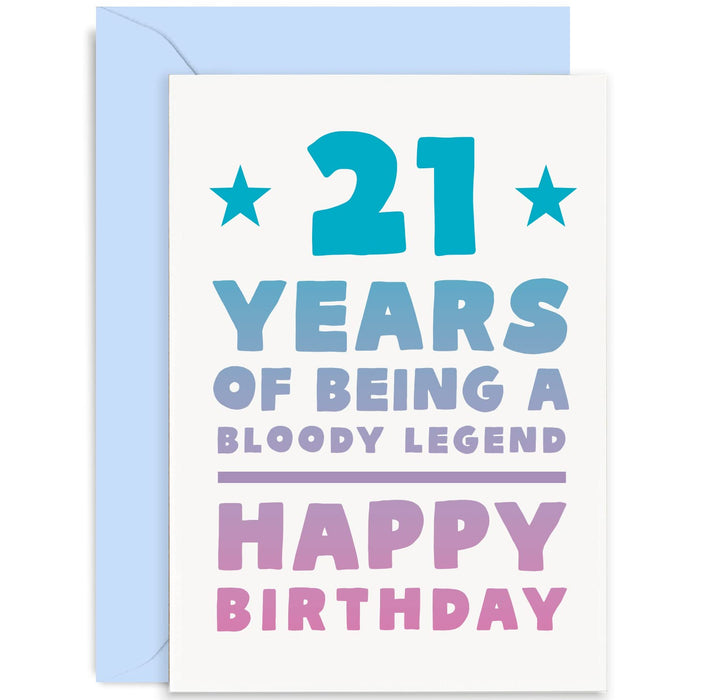 Old English Co. Fun 21st Birthday Card for Son or Daughter - 21 Years Of Being A Bloody Legend Twenty-First Birthday Card for Him or Her - Brother, Sister, Niece, Nephew | Blank Inside with Envelope