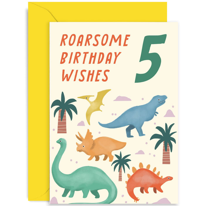 Old English Co. Fun Dinosaur Roarsome Birthday Wishes Card for Son Daughter - Birthday Year Old Birthday Card for Girl Boy | Dinosaur Gift for Birthday Party | Blank Inside with Envelope (2nd)