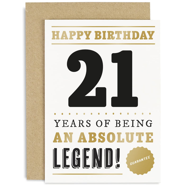 Old English Co. Funny 21st Birthday Card for Men Women - 21 Years Absolute Legend Greeting Card for Him Her | Humour Age Twenty First Birthday Gift for Brother, Son, Sister, Daughter, Friend