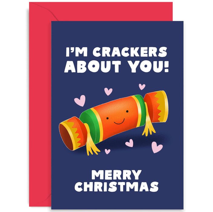Old English Co. Cute Christmas Card For Wife Husband - 'Crackers About You' Merry Christmas Card for Boyfriend, Girlfriend, Fiancé, Partner - Fun Christmas Card for Her | Blank Inside with Envelope