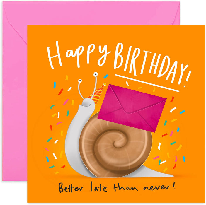 Old English Co. Snail Belated Happy Birthday Card - Funny Cute Delayed Greeting Card for Him and Her | Sorry It's Late for Men and Women | Blank Inside & Envelope Included