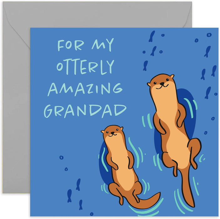 Old English Co. Happy Birthday For My Otterly Amazing Grandad! Card - Square Cute Animal Otter Card | Suitable for Men & Women | Blank Inside & Envelope Included