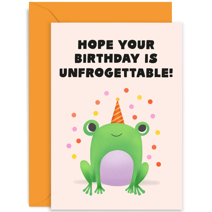 Old English Co. Cute Birthday Card Him or Her - Funny 'Unfrogettable' Frog Pun Birthday Card - For Sister, Brother, Niece, Nephew | Blank Inside with Envelope