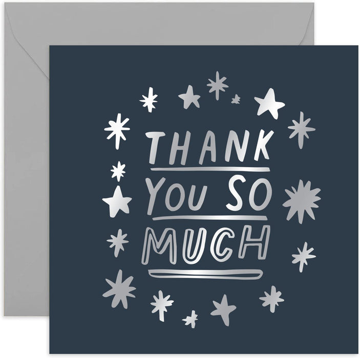 Old English Co. Thanks So Much Sparkle Card - Cute Silver Foil Card for Him or Her | For Men, Women, Friends and Family | Blank Inside & Envelope Included