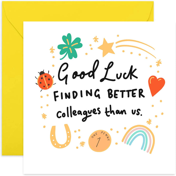 Old English Co. Good Luck New Work Colleagues Leaving Card - Funny Farewell Greeting Card for Work Friends | For Men and Women Promotion Card | Blank Inside & Envelope Included