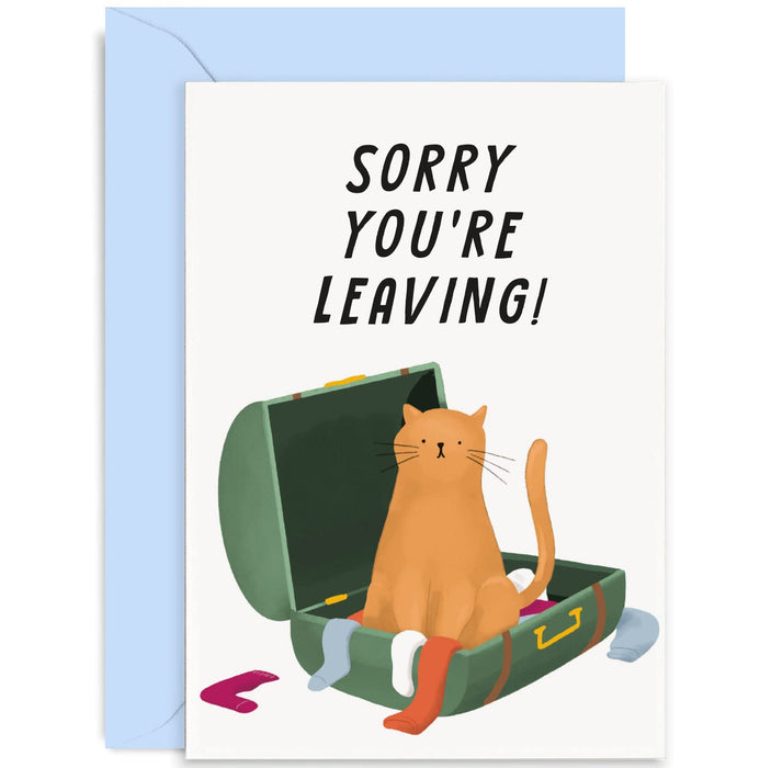 Old English Co. Cute Colleague Leaving Card for Him Her - 'Sorry You're Leaving' Cat Design - Card for New Job, Promotion, Friend Moving, Retirement | Blank Inside with Envelope
