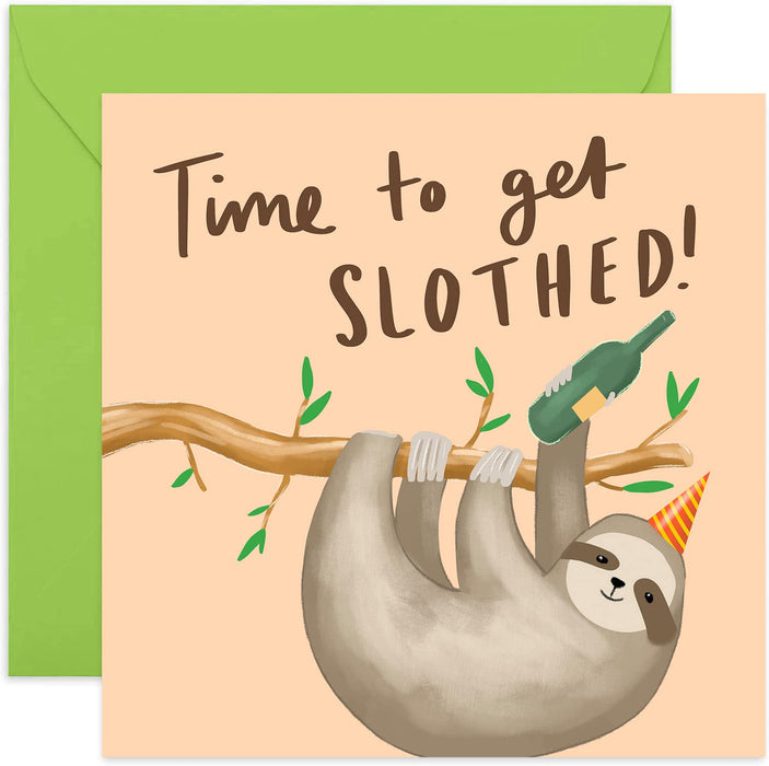Old English Co. Time To Get Slothed Funny Birthday Card for Him - Fun Illustrated Animal Pun Congratulations Card | Graduation Well Done Design for Men and Women | Blank Inside & Envelope Included