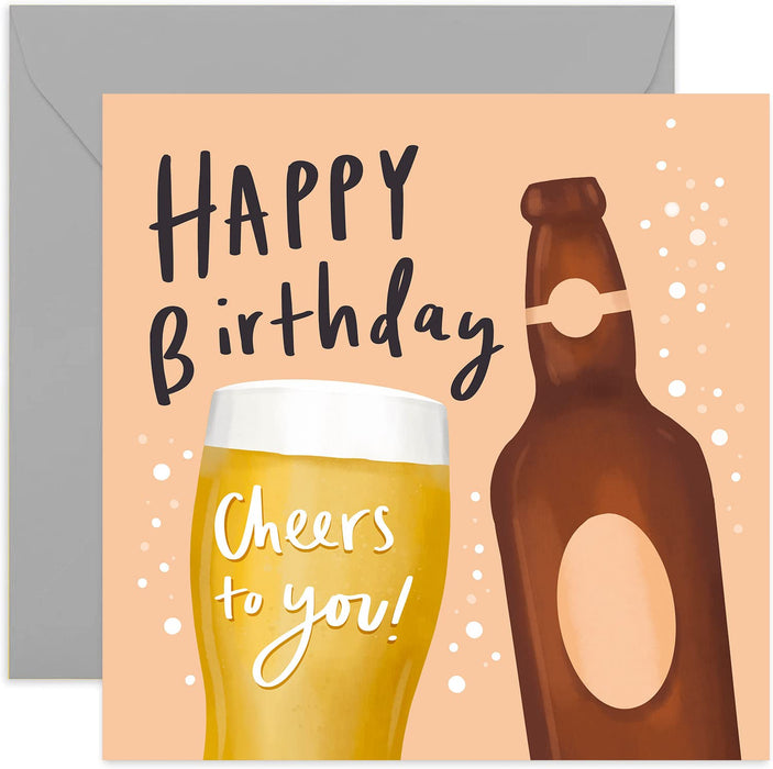 Old English Co. Cheers To You Birthday Card - Fun Beer Pint Birthday Card for Men | For brother, son, nephew | Blank Inside & Envelope Included
