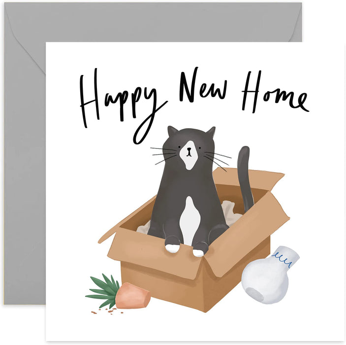 Old English Co. Happy New Home Cat Card - Funny Cute Kitten Moving Day Card for Men and Women | Housewarming For Her and Him | Blank Inside & Envelope Included
