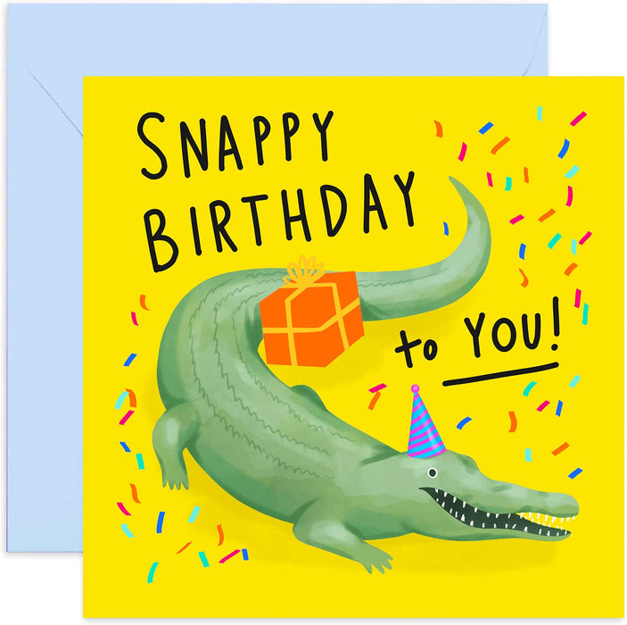 Old English Co. Snappy Crocodile Birthday Card - Fun Animal Pun Greeting Card for Adults and Children Birthday Wishes | Wildlife Jungle Themed Aligator Card | Blank Inside & Envelope Included