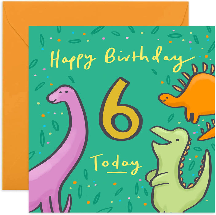 Old English Co. Happy 10th Birthday Dinosaurs Card - Square Tenth Birthday Wishes Card | Suitable for Baby, Son, Daughter, Child | Blank Inside & Envelope Included