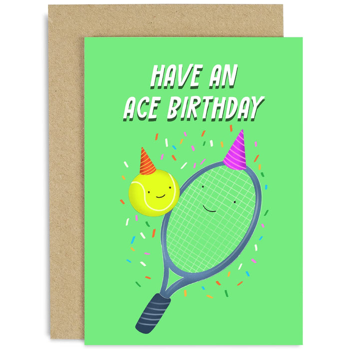 Old English Co. Fun Tennis Birthday Card For Him Her - Have An Ace Birthday - Tennis Ball and Racket - Sports Birthday Card for Men Women | Blank Inside with Envelope