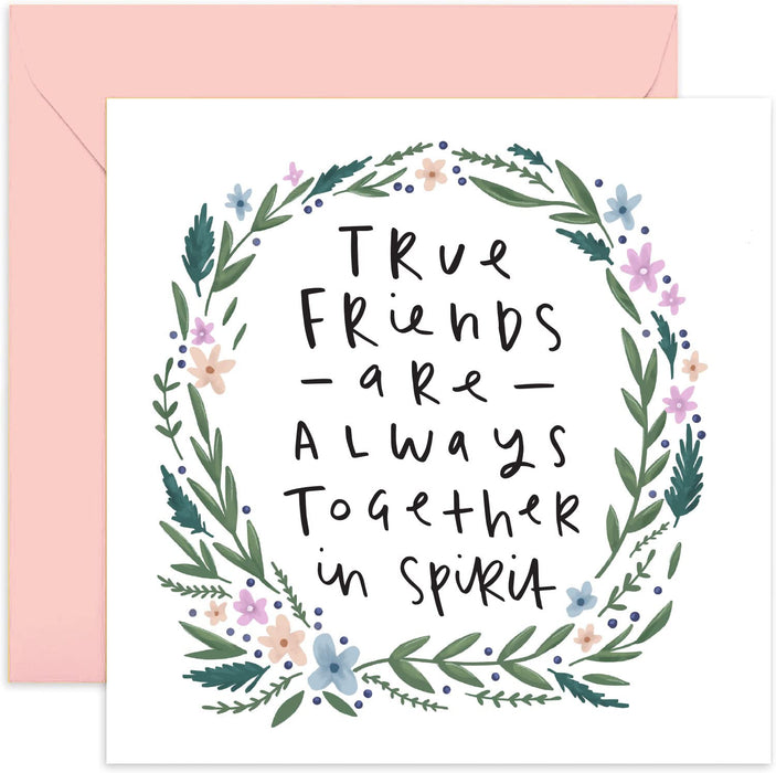 Old English Co. True Friends Together In Spirit Birthday Card - Cute Flower Wreath Female Card for Best Friend | Happy Floral Gift for Ladies, BFF, Her | Blank Inside & Envelope Included