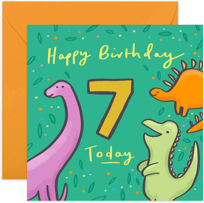 Old English Co. Happy 10th Birthday Dinosaurs Card - Square Tenth Birthday Wishes Card | Suitable for Baby, Son, Daughter, Child | Blank Inside & Envelope Included