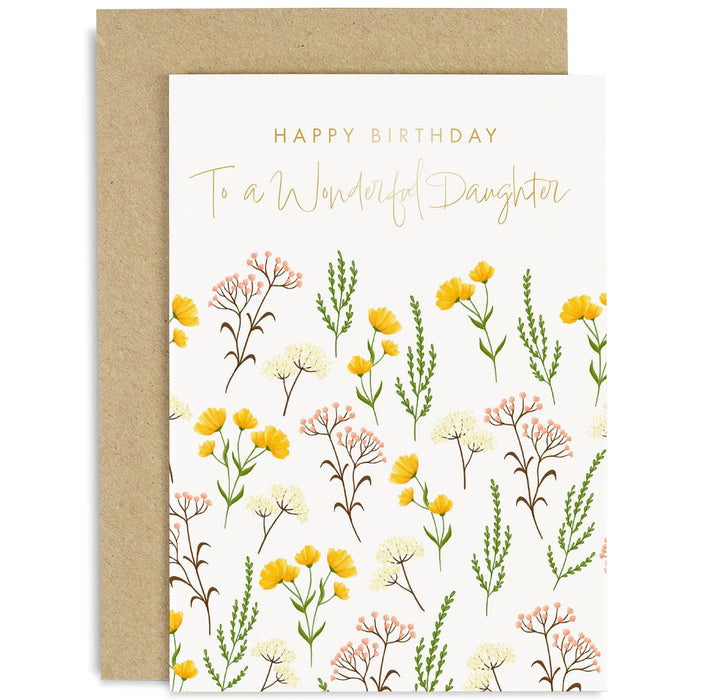 Old English Co. Happy Birthday Card for Wonderful Daughter from Parents - Cute Floral Design with Gold Foil - Colourful Artistic Daughter Birthday Cards | Blank Inside with Envelope