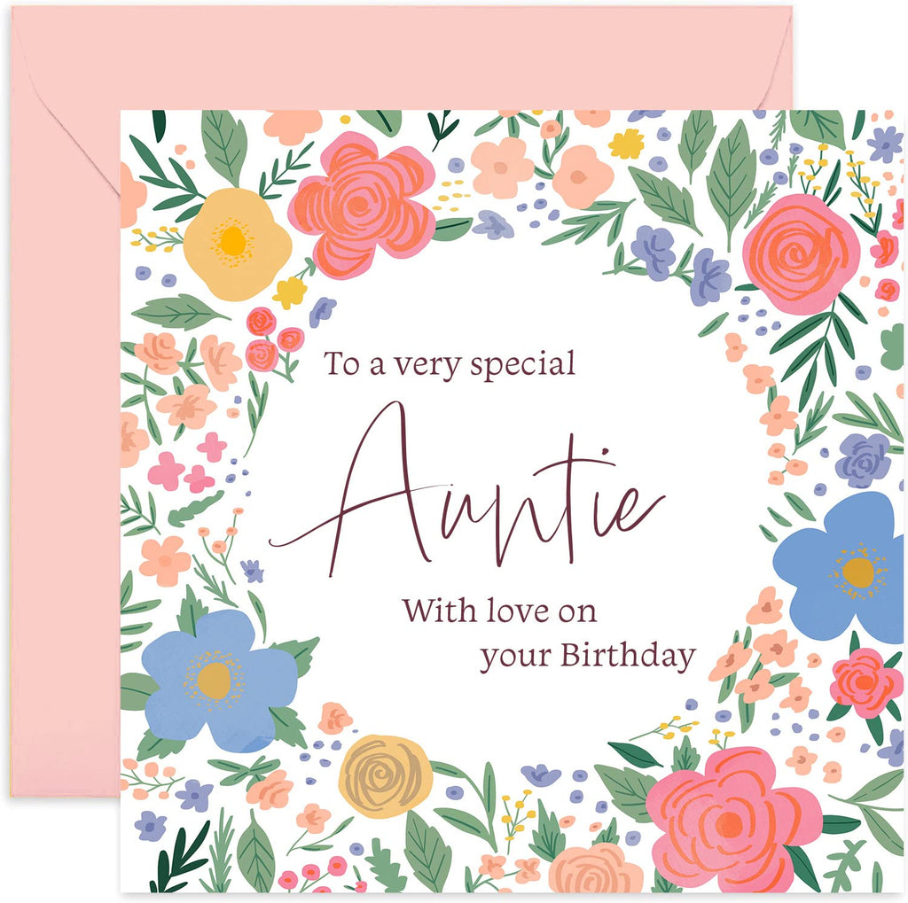 Geburtstagskarte Für Tante 'To A Very Special Aunty' Mit Blumen & Schmetterlingen, Pastell-Design, Innen Blanko
