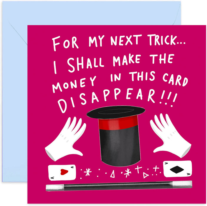Old English Co. Magic Trick Money Disappear Birthday Card - Funny Humour for Men and Women | Joke For Him and Her| Blank Inside & Envelope Included