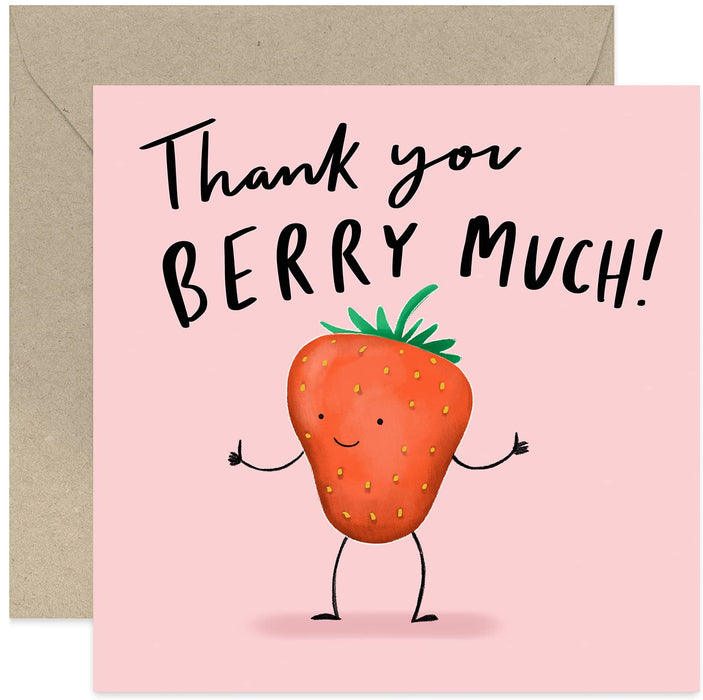 Old English Co. Strawberry Funny Thank You Card - Cute Strawberry Illustrated Greeting Card for Her or Him | Thanking Friends and Family | Blank Inside & Envelope Included