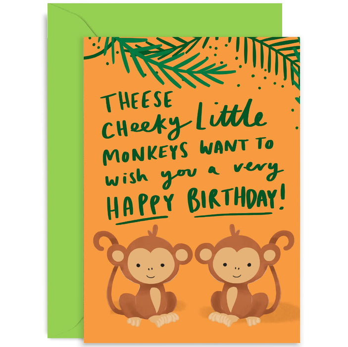 Old English Co. Little Monkeys Birthday Card to Daddy Mummy - Cheeky Monkeys Fun Card for Dad Mum Birthday from Son or Daughter | Blank Inside with Envelope