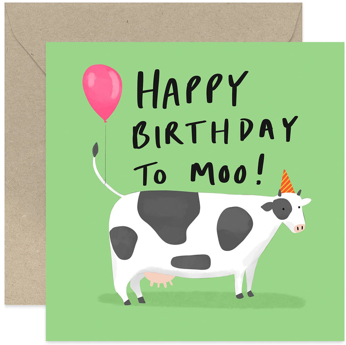 Old English Co. Cow Birthday Card for Him - Humorous Cow Pun Birthday Card for Her and Him | Happy Birthday To Moo | Blank Inside & Envelope Included