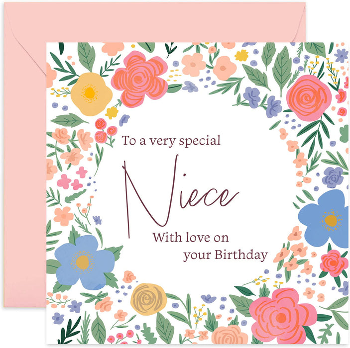 Old English Co. To A Very Special Niece Birthday Card - Sweet Cute Floral Card for Her Niece Card | Flower Happy Birthday From Auntie and Uncle | Blank Inside & Envelope Included