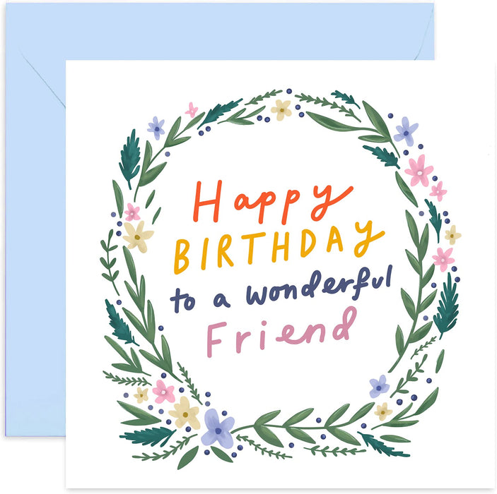 Old English Co. Floral Wreath Happy Birthday Wonderful Aunty Card - Birthday Wishes for Her Greeting Card | From Niece or Nephew | Blank Inside & Envelope Included
