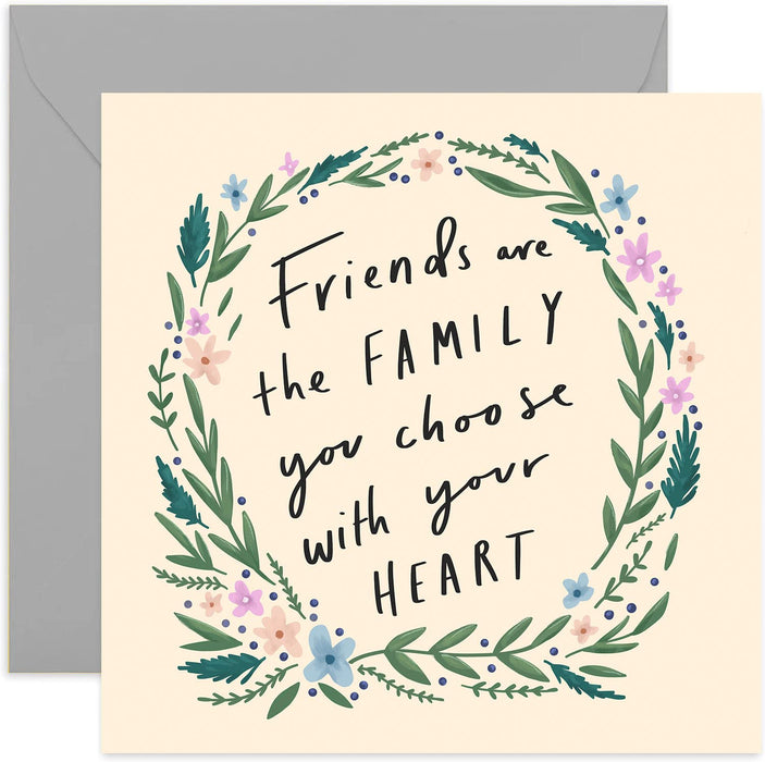 Old English Co. Floral Friendship Birthday Card - Heartfelt Special Best Friend Card For Her | Friends Are The Family You Choose | Blank Inside & Envelope Included
