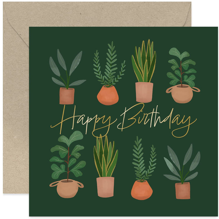 Old English Co. Happy Birthday House Plants Birthday Card for Her - Cute Gardening Gift for Mum, Sister, Friend | Gardening Gifts for Women | Blank Inside & Envelope Included