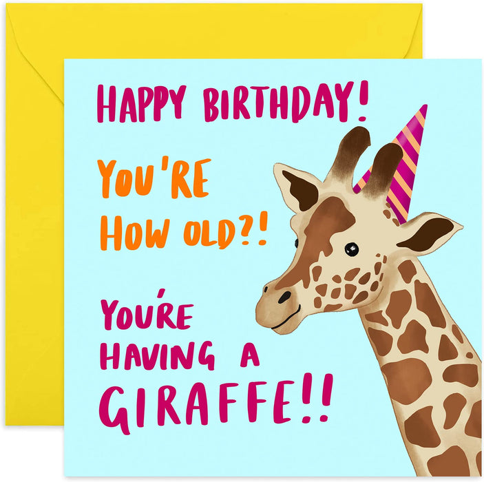 Old English Co. Funny Giraffe Birthday Card for Him - Humorous Birthday Card for Her | Animal Giraffe Birthday Pun for Friends and Family | Blank Inside & Envelope Included