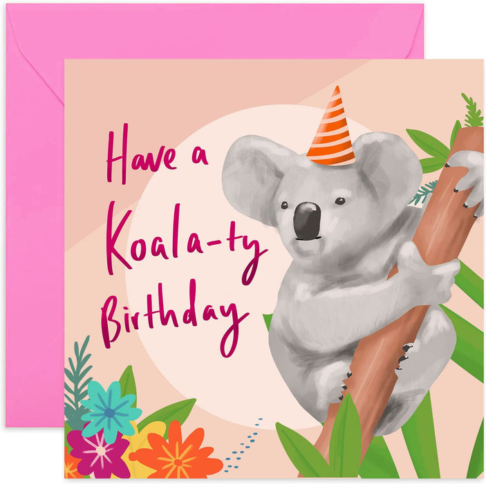 Old English Co. Koala-ty Birthday Card - Fun Pun Koala Animal Birthday Card for Women | Suitable Her, Sister, Mum, Niece, Daughter | Blank Inside & Envelope Included
