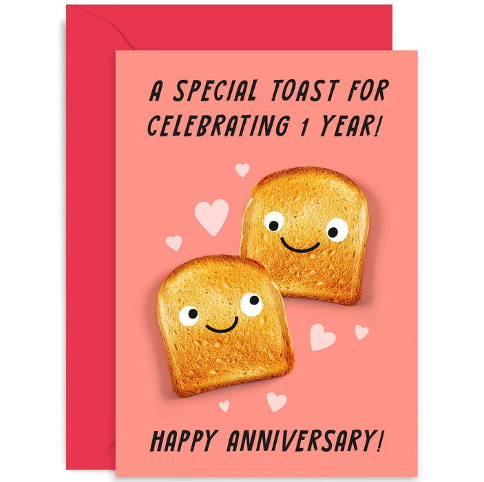 Old English Co. Cute 10th Wedding Anniversary Card for Him and Her - A Toast To You Pun Funny Anniversary Card for Husband Wife Son-in-law Daughter-in-law | Blank Inside with Envelope (10th)