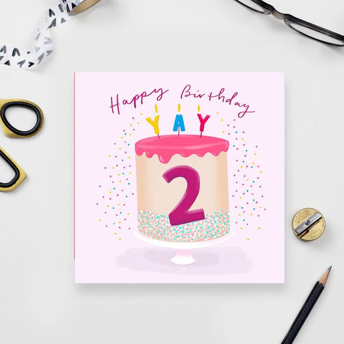 Old English Co. Pink Cake 10th Birthday Card - Girl Tenth Birthday Card | Daughter, Grandaughter, Niece | Blank Inside & Envelope Included