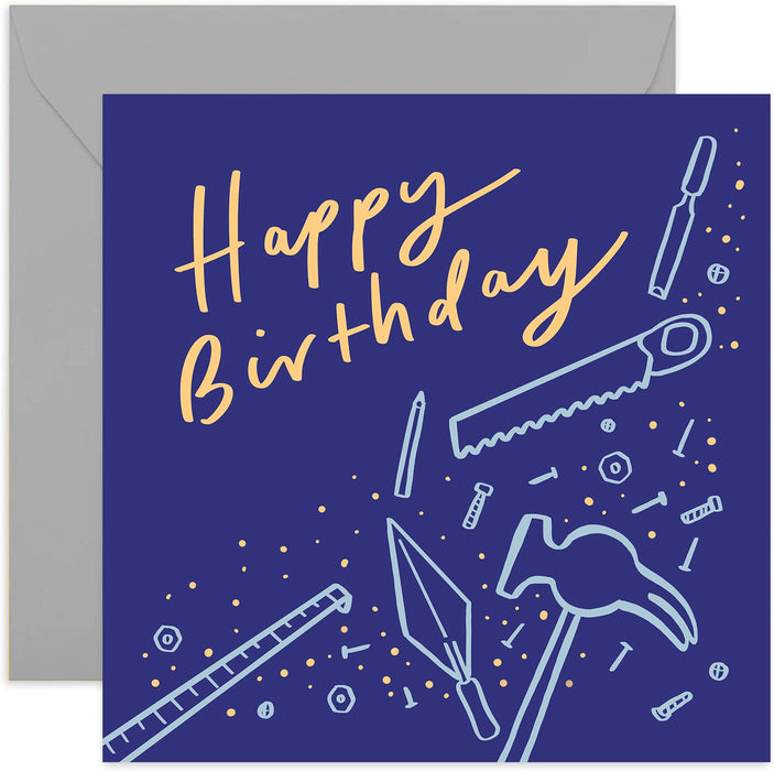 Old English Co. DIY Tools Happy Birthday Card - Fun Manly Birthday Card for Man | For Dad, Brother, Husband, Grandad | Blank Inside & Envelope Included