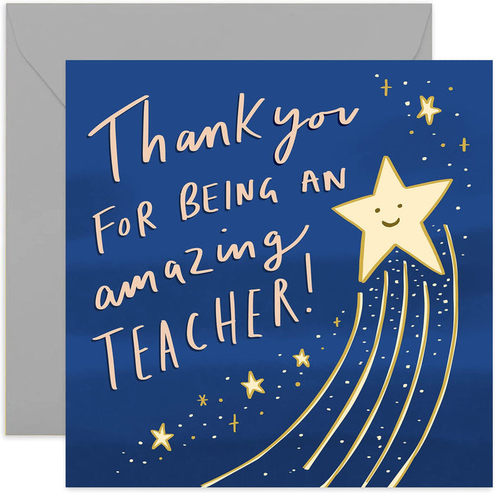 Old English Co. Thank You Amazing Star Teacher Card - End of School Year Card | Suitable for Teachers, Teaching Assistant, Nursery | Blank Inside & Envelope Included
