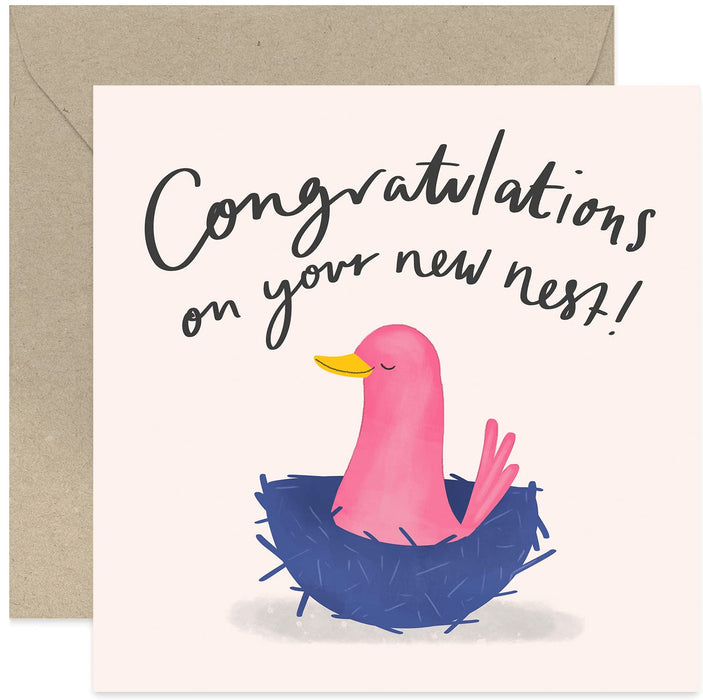 Old English Co. Congratulations On Your New Nest Funny Housewarming Card - Humorous New Home Greeting Card for Friends and Family | Cute Bird in Nest Illustration | Blank Inside & Envelope Included